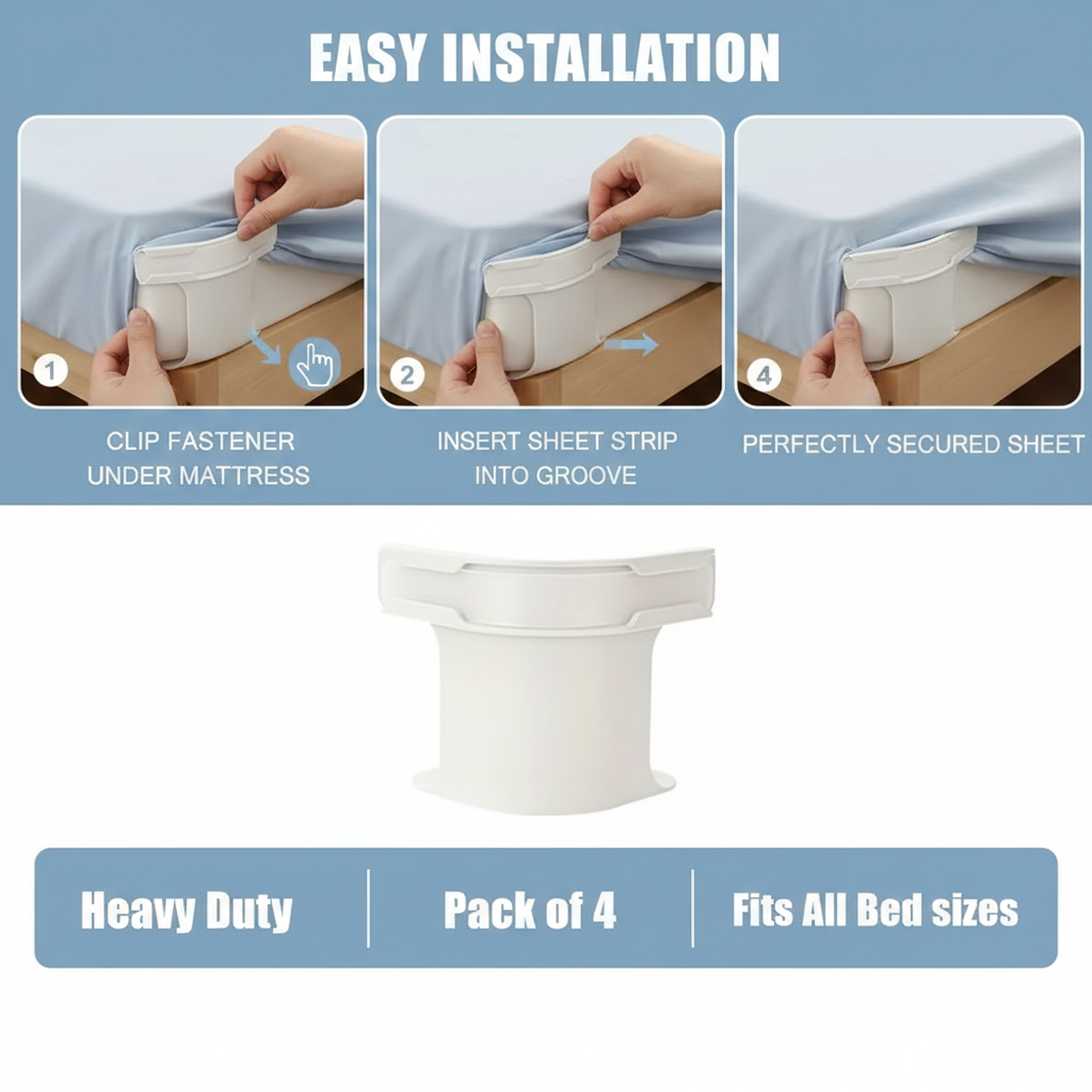 GripLock Bed Sheet Fasteners - Installation Infographic